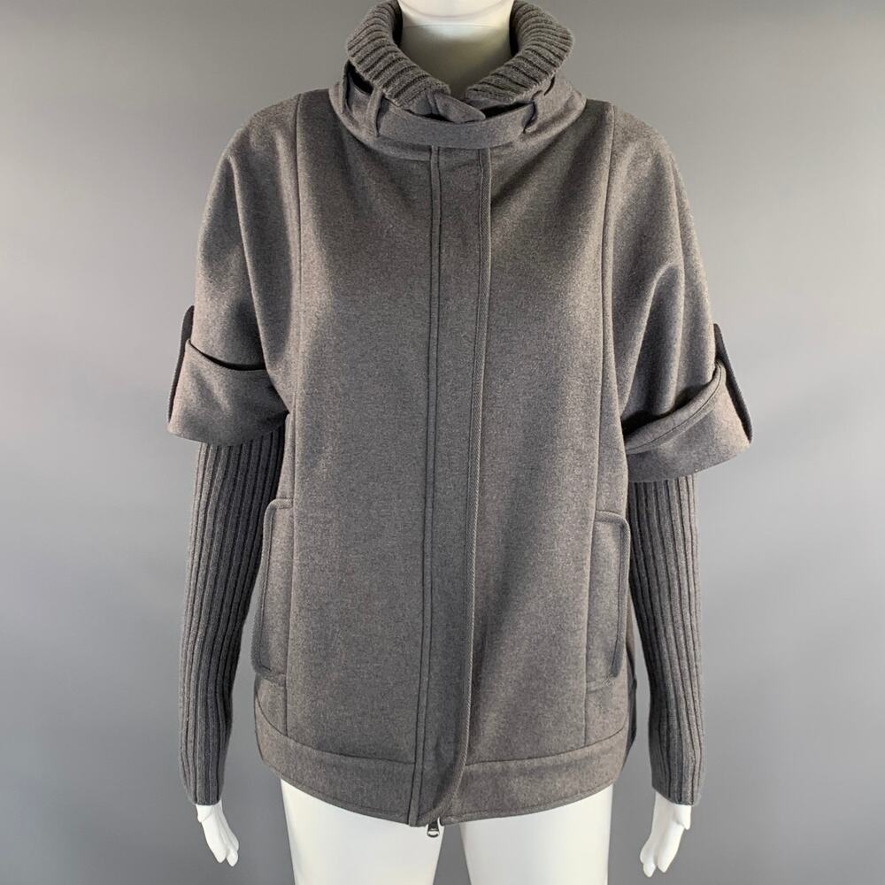 BRUNELLO CUCINELLI Size 6 Grey Wool Cashmere Ribbed Zip Up Jacket